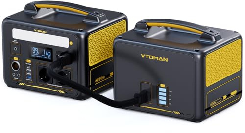 VTOMAN Jump 600X Station électrique Portable avec Batterie Supplémentaire | 600W/939Wh LiFePO4 Batterie Generateur Electrique Portable, 600W Sortie CA/Sortie USB/QC 3.0 pour Voyage,Camping extérieur