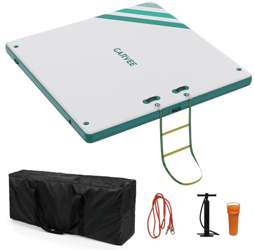 Festisoul 10 x 6 ft Inflatable Floating Dock Platform, Non-Slip Air Dock with Rope Ladder and Carry Bag, Heavy Duty PVC Swim Deck for Sunbathing for Lake Pool Ocean