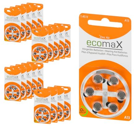 ecomaX HÖRGERÄTE BATTERIE Typ 13 PR48 ORANGE A13 BATTERIE (120)