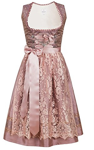Edelnice Trachtenmode Exklusives Designer Midi Dirndl Madeleine inkl. Spitzen Dirndlschürze und Charivari Gr. 32-52, Rosa, 52