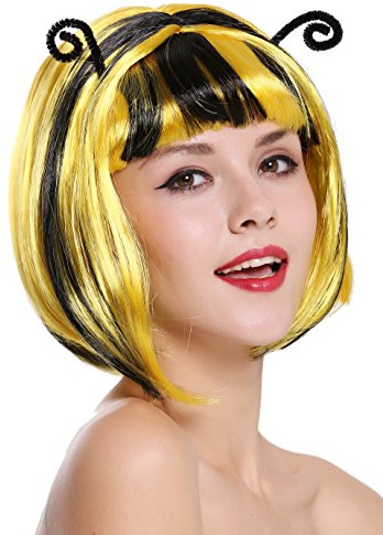 WIG ME UP - 91575-ZA2B+ZA103 Perücke Damen Karneval Fasching Biene Hummel schwarz gelb gesträhnt Bob Fühler