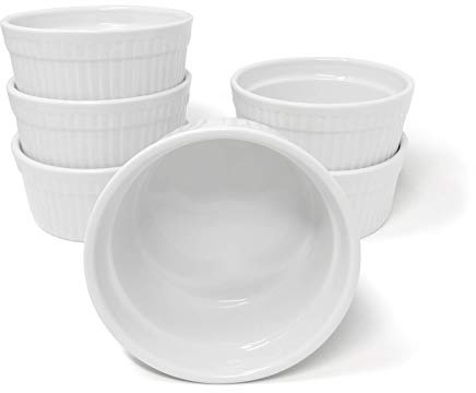 Furmaware Set of 6 Oven Safe Ramekins, Porcelain Souffle Dishes for Oven, Custard Cups for Salsa, Baking, Dessert & More (12 oz)