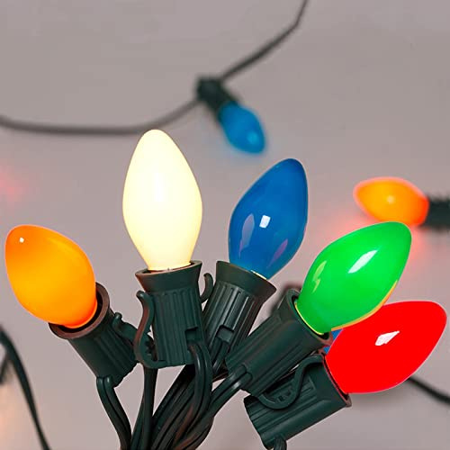 SUNSGNE 25Ft Christmas Lights Outdoor, C7 Vintage Christmas Lights with 27 Multicolor Ceramic Glass Bulbs(2 Spare) for Holidays Patio Garden Party Wedding Decor, Green Wire