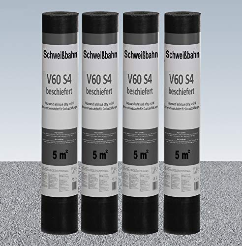 Isolbau Schweißbahn V60 S4 beschiefert - Bitumenbahn mit Glasvlies-Einlage zur Dachabdichtung - Grau, 4 x 5 m² Rolle