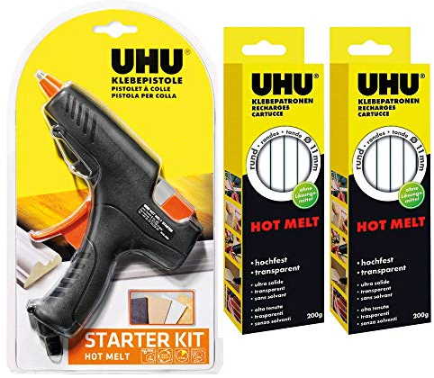 UHU 48365 Heißklebepistole Starter Kit Hot Melt (Starter Kit + 400 g Klebepatronen extra)