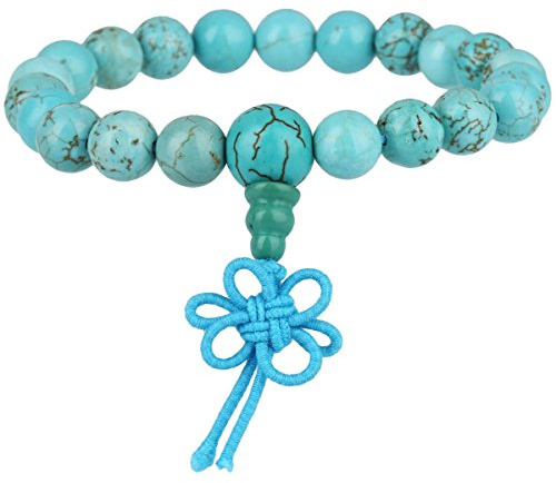 KYEYGWO 21 Mala Perlen-Armband für Männer und Frauen, Chakra-Kristall-Steinarmbänder für Unisex, Reiki-Stretching-Gebetsarmband, Grüner Howlith Türkis