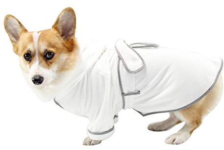 Dog Bathrobe, Microfiber Fast Drying Absorbent Hooded Bath Towel for Cats Puppy Small Medium Dogs, White S