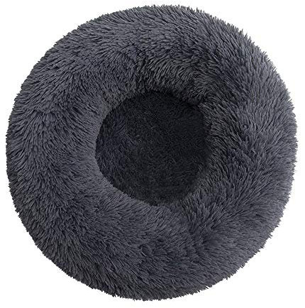 Uteruik Haustierbett für Hunde und Katzen, weiches Plüschkissen, rundes Bett für Katzen und kleine Hunde, 40 cm, 1 Stück (dunkelgrau)