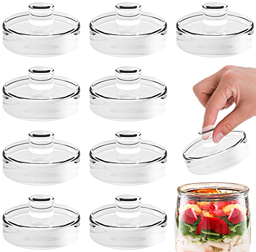 Jucoan 9 Pack Fermentation Glass Weights with Easy Grip Handles, Heavy Glass Fermenting Lids Kit for Wide Mouth Mason Jar Pickle Jar Fermenting Sauerkraut, Kimchi