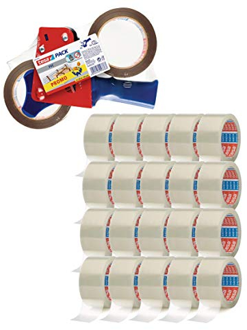 tesa Paketklebeband (66 m x 50 mm) transparent (20 Rollen + Handabroller-Set)