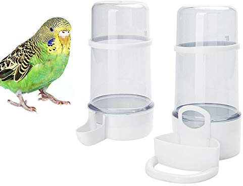 2 Pack Automatic Bird Feeder Bird Water Bottle Drinker Clear Food Seed Dispenser Container Set Hanging in Cage No-Mess for Parrots Budgie Cockatiel Lovebirds Finch Canary Hamster 415ml