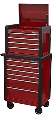 Sealey Topchest 4 Drawer & Rollcab/Tool Chest on Wheels, 6 Drawer Combination - AP3410STACK