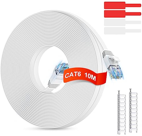 GLCON Netzwerkkabel 10 Meter, Cat 6 Lan Kabel Flach Wlan Kabel Internetkabel RJ45 für PS5/PS4 PC Smart TV Xbox Switch Modem