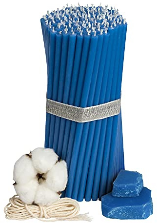 Diveevo Bienenwachs Kerzen Blau - Orthodoxe Kerzen für Gebet Rituale Tischdeko - Ungiftig, Ruß - Tropffrei, Lang, Nachhaltige Produkte, 100 Stück, Höhe 16,5 cm, Brenndauer 50 Min