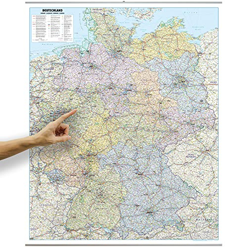 ORBIT Globes & Maps Deutschland Straßenkarte mit Leisten 98 × 138 cm | Detaillierte Deutschland-Straßenkarte mit hochwertigen Posterleisten und Maßstab 1:700.000 – sofort aufhängefertig