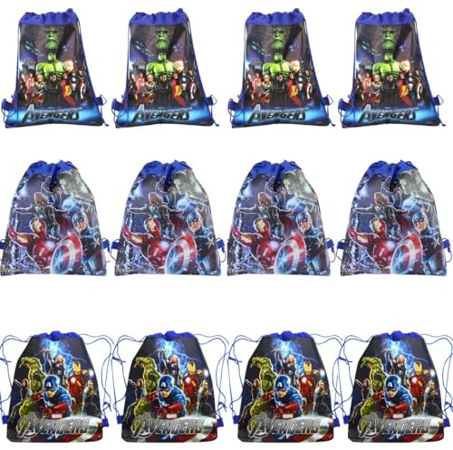 Partytüten, 12 Stück Kinder Kordelzug Rucksack Mitgebsel Kindergeburtstag Gastgeschenke Tasche Party Geschenktüten für Kinder Geburtstagsparty Süßigkeiten