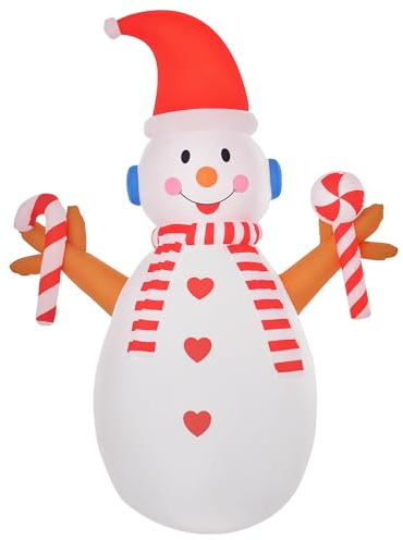 HOMCOM Pupazzo di Neve Gonfiabile 240cm Decorazione Natalizia per Esterno | Luci a LED, in Poliestere Impermeabile IP44