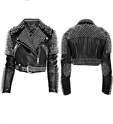 Damen Gothic Brando Rock Punk Nieten Fransen Biker Schwarz Motorrad Lederjacke