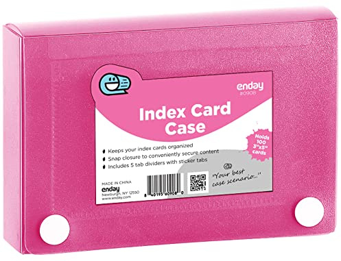 Enday Index Card Holder 3x5, Pink Index Card Case with 5 Tab Dividers, Index Card Organizer, Flash Card Holder, Holds 100 Cards