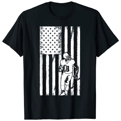 American Football mit amerikanischer Flagge, Schwarz und Weiß T-Shirt