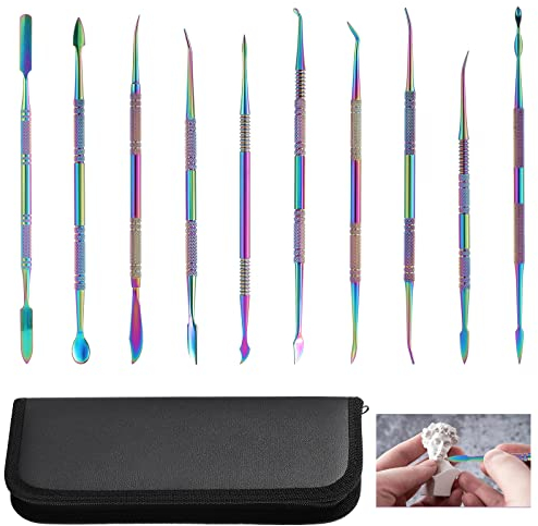 Fippy 10 Stück Wachsschnitzer Werkzeuge, Edelstahl Ton Keramik Skulptur Werkzeuge, Doppelseitiges Wachsschnitzwerkzeuge für Wachs, Keramik, Skulpturen