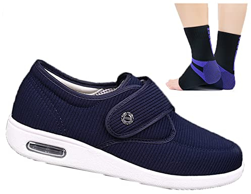 Aocase Diabetiker Schuhe Damen Gesundheitsschuhe Extra Breit Verstellbare Senioren Therapieschuhe Für Geschwollene Füße Atmungsaktive rutschfest Ödeme Orthopädische Schuhe,Blau,40 EU