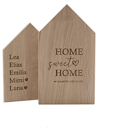 Bergliebe Personalisiertes Dekohaus im 2er Set in Eiche Vollholz | Dekoartikel | Hausdeko | Wohndeko | Eiche | 10 x 15cm; 10 x 18 cm Pohmer Design