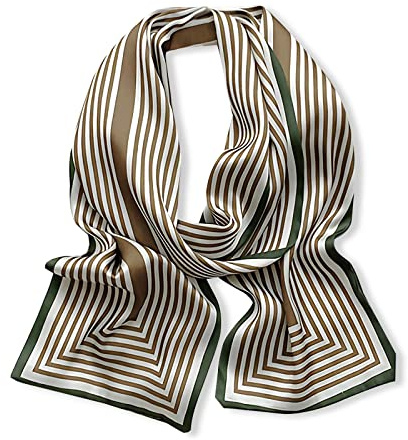 LumiSyne Streifen Skinny Schal Damen Seidig Satin Schals Klassischer Streifen Französische Eleganz Geschäft Stil Schmaler Lange Halstuch Dekorative Bandana Kopfschmuck Stirnbänder Griff Wrap Ribbon