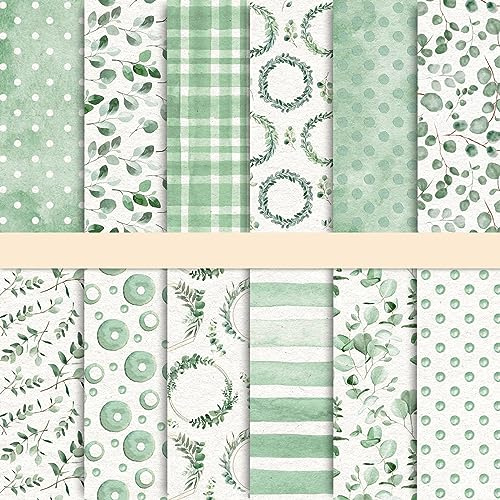 Whaline 24 Stück grünes Eukalyptus-Blätter-Muster, grünes doppelseitiges Scrapbook-Papier für Neugeborene, Geschlecht, offenbarung, Babyparty, Brautparty, Kartenherstellung, Dekoration, 30x30 cm