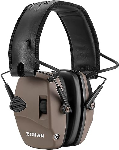 ZOHAN Braun Elektronische Ohrenschützer Jagd Schießen, 27dB SNR Lärmdämpfung für Jäger, Outdoor-Enthusiasten und Industriearbeiter