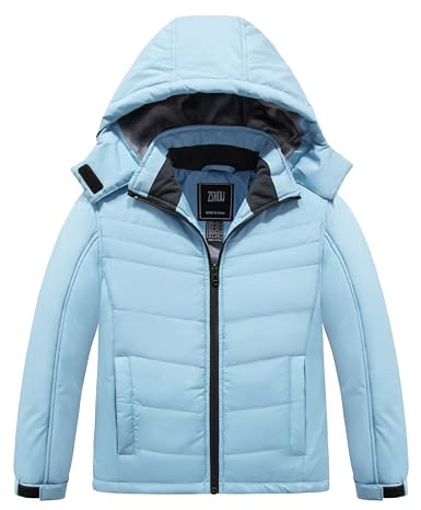 ZSHOW Girl's Winter Coat Waterproof Ski Jacket Windproof Snow Outerwear Jacket(Light Blue,10-12)