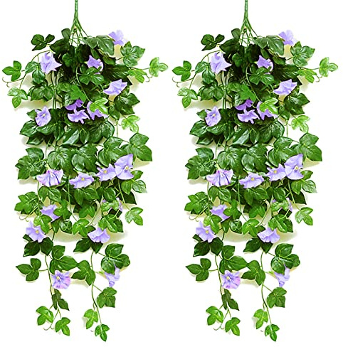 Sfit 2 Stück Künstlich Hängende Blumen, Veilchen Hängende Kunstblumen, Künstliche Hängepflanzen Hängend Girlande Seidenblumen Plastikblumen für Outdoor Garten Hochzeit Wand Dekoration