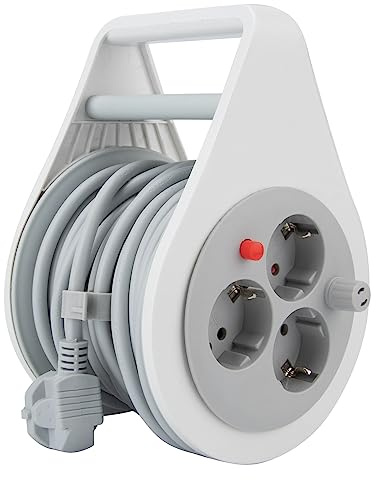Mini-Kabeltrommel 3 fach - 7m (3G1,5 H05VV-F) Kabel - Weiß/Hellgrau - Zenitech