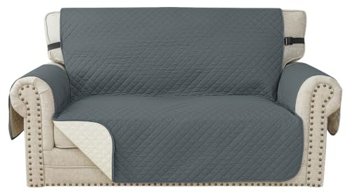 YSTELLAA 100% Wasserdicht Sofa Überzug 2 Sitzer, Couch Bezug Rutschfes, Waschbar Couchüberzug, Sofabezug Mit Armlehnen, Universal Sofa Covers Für Katze Hund, Mit Gummiband, Dunkelgrau