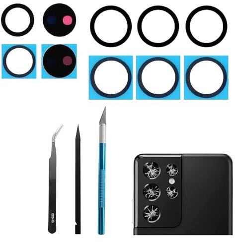 Dakexiong S21 Ultra Kamera-Glasobjektiv-Ersatz für Samsung Galaxy S21 Ultra 2021 Kamera-Glasersatz + Reparaturwerkzeug-Set, kratzfest, 5 Stück