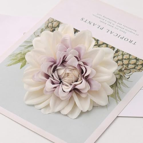 REDAEL 6 Stück Dahlie Künstliche Seide Blumen Köpfe Für Hochzeit Dekoration Rose DIY Kranz Geschenkbox Scrapbooking Handwerk Gefälschte Blume Kopf Milch Lila