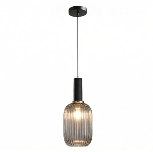 LFsem Pendelleuchte Esstisch Hängelampe, Hängeleuchte aus Schwarz Metall & Rauchgrau Glas, Esszimmerlampe Hängend, E27 Pendellampe für Esszimmer Wohnzimmer Küche & Schlafzimmer, Ø 13cm