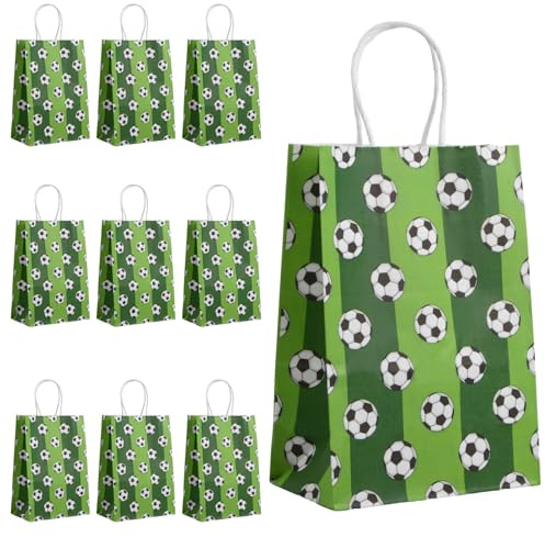 Anseom Fußball Geschenktüten 10 Stück Papiertüten mit Henkel, geschenktüten kindergeburtstag, Fußball Party Taschen, Geschenktüten für Kindergeburtstag, Fiesta, Fußball Party Geschenke