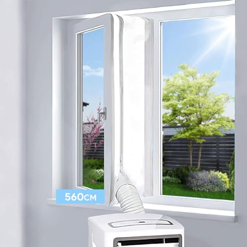 560CM Window Seal for Mobile Air Conditioner and Tumble Dryer, EGNBU Universal Window Kit for Air Conditioner Unit, Air Exchange Guards With Zip and Hook Tape, Easy to Install