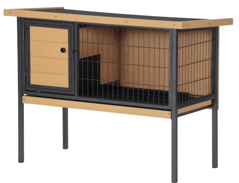 PawHut Kaninchenstall aus Holz auf Füßen, Außenstall für Nager, Meerschweinchen mit aufklappbarem Dach - ABM. 91,5L x 45L x 70H cm