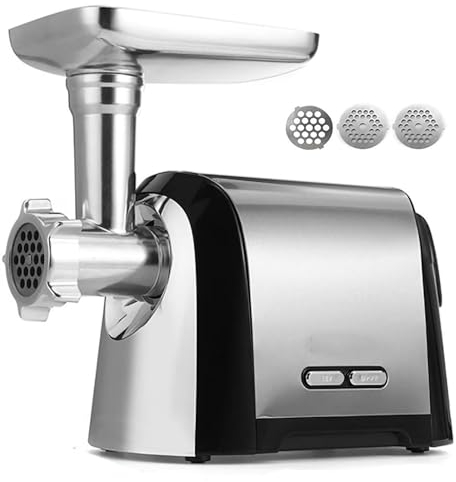 PLABNK 3200W Powerful Electric Meat Grinder, Meat Chopper Sausage Maker Machine, 3 Cutting Plates and 3 Sausage Stuffer Tubes Kit,Silver