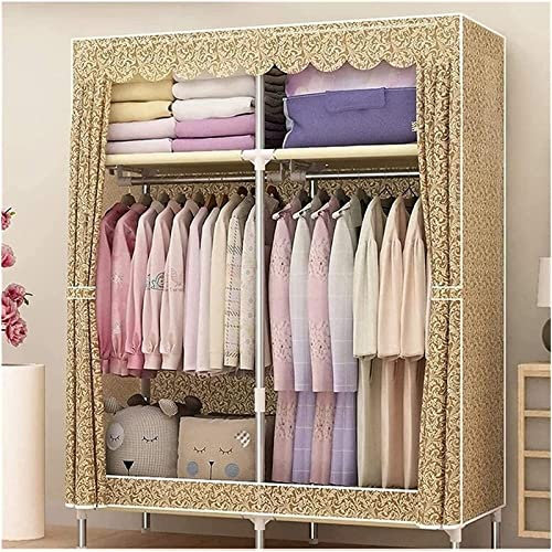 LAMEDOAT Tragbarer Kleiderschrank, Stoffgarderobe, Kleiderschrank, Schlafzimmertuch, einfache Stahl-Holz-Kombination, Kleiderschrank für den Haushalt, 106 x 45 x 170 cm, tragbare Kleidung (Farbe: C)