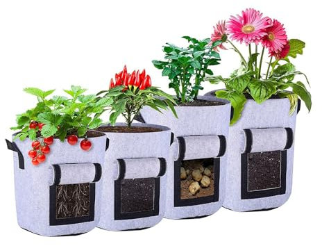 BTAISYDE 4 Pièces Tour a Pomme de Terre Sac de Plantation Jardin Tissu Non-tissé avec Rabat et Poignées Pomme de Terre a Planter pour Plantation Patate, Carotte, Fraises, Tomates, Fleurs,C,10Gallon