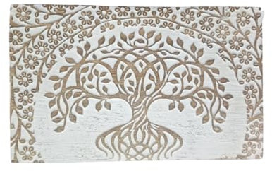 Ajuny Portagioie Decorativo Artigianale in Legno con Design Albero Della Vita Bianco Multiuso Organizer da Viaggio Portaoggetti Portaoggetti Porta Orologi Regali 8x5 Pollici