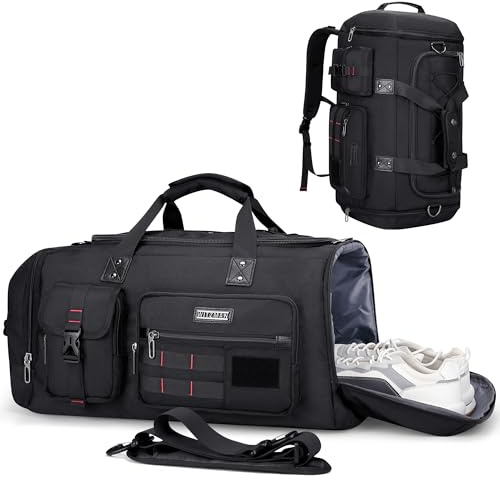 WITZMAN Reisetasche Herren 3-in-1 Konvertierbar 40L Sporttasche Rucksack | Nylon, Mehrere Taschen mit Schuhfach und Nass-Trennfach, Große Kapazität, Für Reisen, Sport, Weekender, B693 Schwarz