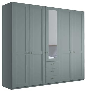 WIEMANN Drehtürenschrank mit 3 Schubkästen, mit 1 Spiegeltür mittig, Landhausstil Kleiderschrank 250cm breit, Salbeigrün, Höhe 216cm, Marlow