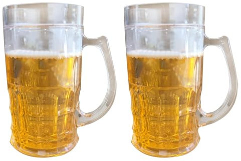 Fake Beer Mug | 2 Pieces Double-Layer Novelty Beer Mugs | Tricky Beer Mug with Handle | Creative Fake Tankards Big Beer Cup | Funny Fro-Zen Beer Cup for Home Parties
