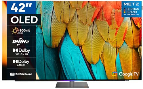 Metz MOD9500 Smart TV 42, OLED, Google TV, 4K 120Hz, HDR10+, Dolby Vision IQ, 6 Speakers 2.1 54W, Dolby Atmos, Base Girevole, Voice Control, DVB-T2/S2/C, HDMI, CI+, Nero