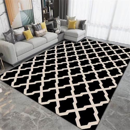 RUGMRZ Area Rugs 200x300CM jugendzimmer Teppich Bettvorleger Schwarz Moderner, pflegeleichter Esszimmerteppich mit Karomuster