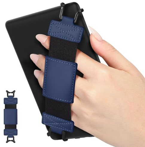 MoKo Weich Handschlaufe für 6-8 Kindle eReaders Tablet, Indigo | Kindle Zubehör für 6-8 Kindle/Kobo/Sony E-Book Tablets, Schwarze Elastisches Halteband Leicht ,Leichter Fingerhalterung
